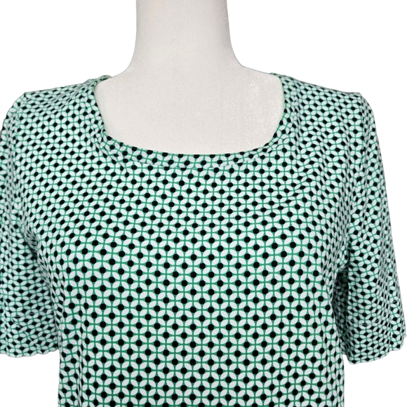 Jones New York Sport cotton green black white top geometric pattern short sleeve - Picture 3 of 11